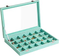 Frebeauty 24 Grid Earring Organizer,Velvet Jewelry Tray with Clear Lid | Drawer Jewelry Organizer for Rings Studs Brooch,Adjustable Divider,Dustproof Design,Earring Storage,Trinket Box,13.8×9.5Inch