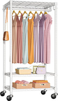 FUTASSI Rolling Clothes Rack, Clothing Racks for Hanging Clothes, White | P6 Medium Heavy Duty Garment Rack with Wheels, Freestanding Portable Closet Rack with Shelves, 30 In Wide, Max Load 370 LBS