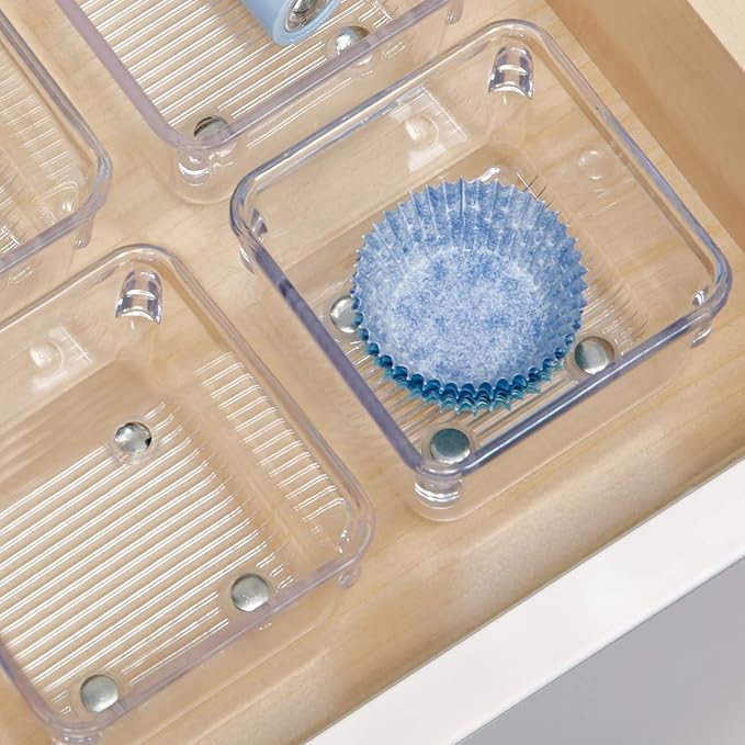 iDesign Linus Plastic Drawer Organizer, 3" x 3" x 2", Set of 2, Clear | Storage Container, For Vanity, Bathroom, Kitchen Drawers