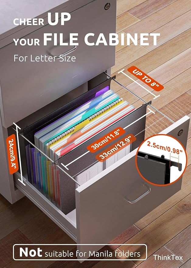 ThinkTex Plastic Expanding Hanging File Folders, 7 Innovative 1.2/'' Accordian Pockets, Large Capacity, Multi-Color Tabs, Letter Size for Filing Cabinet - Black-6 pack