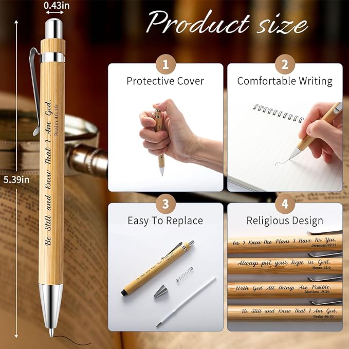 20 Pcs Bible Verse Pens Christian Gifts Bulk Bamboo Christian Pen 1 mm Inspirational Bible Scripture Pens for Women Men Office Back to School Religious Gifts (Classic, 20)