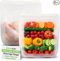 100% Silicone Gallon Freezer Bags, Extra Large Reusable 1 Gallon Silicone Storage Bags Stand-Up Zip-Lock Leakproof for Bulk Food & Large Portions, Freezer Microwave Sous Vide Dishwasher Safe, 2 Pack
