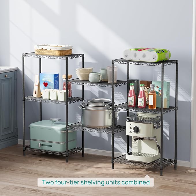 SINGAYE 4 Metal Shelves Wire Shelving Storage Shelf Adjustable Unit Pantry | 4 Tier Kitchen Laundry Room Organization Home Pantry Closet Bathroom Organizers Garage Rack 14" D x 24" W x 48" H Black
