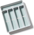 shopwithgreen Silverware Organizer with Cutlery Icons，Silverware Tray for Kitchen Drawer，Plastic Flatware Drawer Organizer Utensil Organizer with Non-slip TPR Linings，5-Compartment Silverware Caddy
