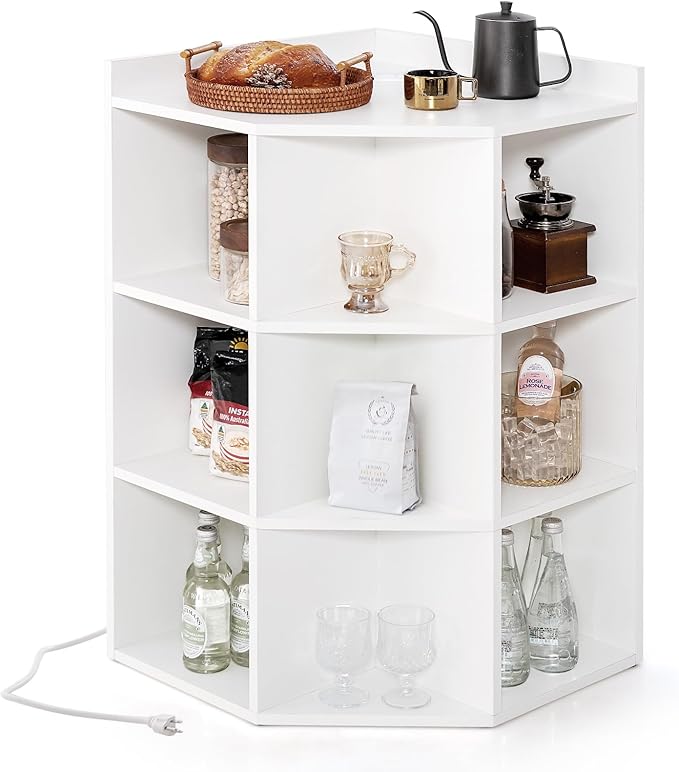 Giantex 3-Tier Corner Cabinet with Charging Station, Corner Shelf with 9 Cubbies, 1 USB Port & 1 Type-C Port, 4 Outlets, Cube Bookshelf, Storage Organizer for Small Spaces, Playroom, Living Room