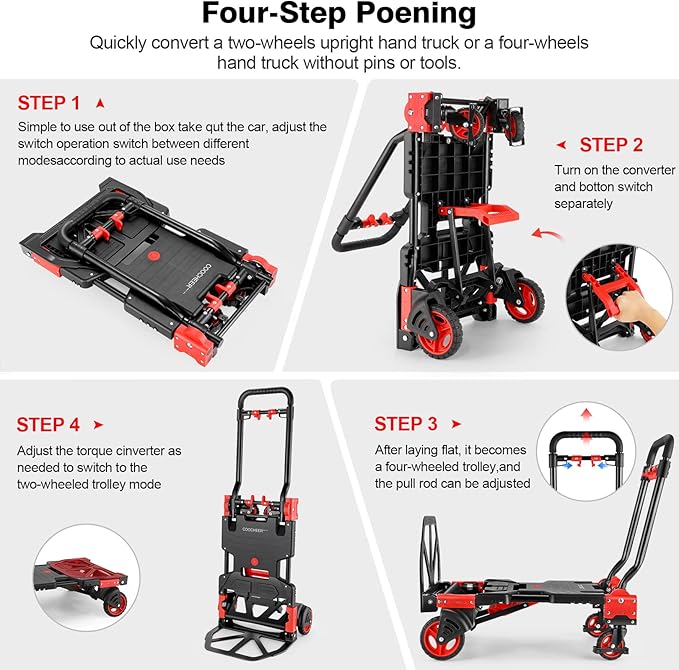 330LB Folding Hand Truck Heavy Duty Carrying, 2-in-1Hand Truck Dolly Foldable with Folding Basket, Combination of 4 Wheels and 2 Wheels Convertible Dolly Cart with Retractable Handle Dolly for Moving.