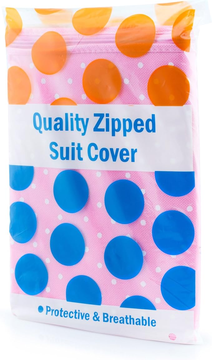 HANGERWORLD Pink Polka Dot Suit and Dress Garment Bags for Storage - 45inch x 22inch - Breathable Clothes Covers Protecting Dusts Closet Storage