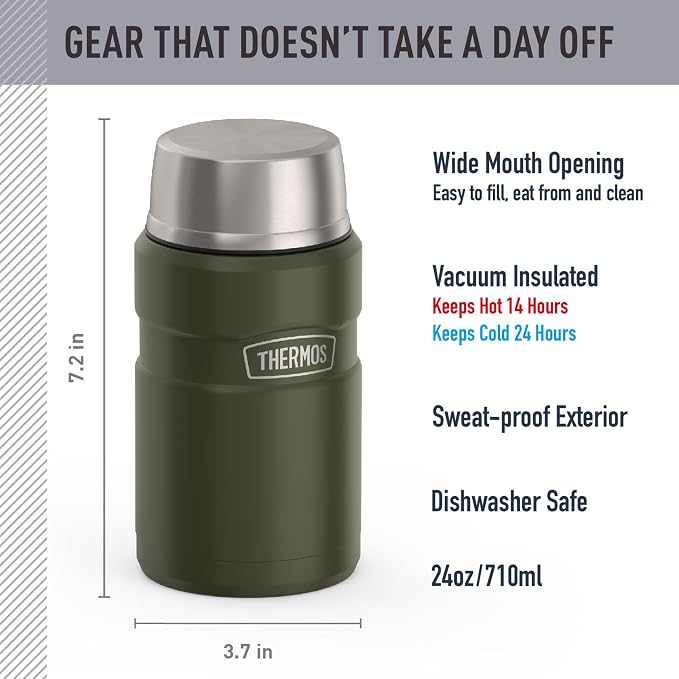 THERMOS Stainless King Vacuum-Insulated Food Jar, 24 Ounce, Matte Army Green