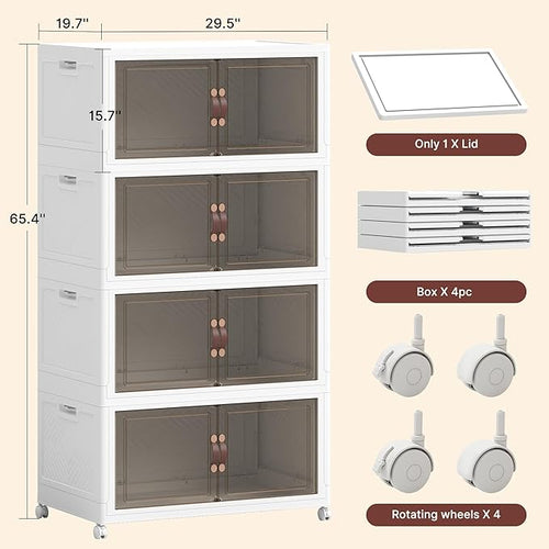 1164QT Extra Large Stackable Storage Bins with Lids & Wheels & Door, 291Gal Foldable Collapsible Closet Organizers, Plastic containers drawers for bedroom Dorm