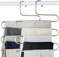 devesanter Pants Hangers Non-Slip S-Shape 4 Pack Trousers Hangers Stainless Steel Clothes Hangers Closet Storage Organizer for Pants Jeans Scarf (4 Pack with 10 Clips)