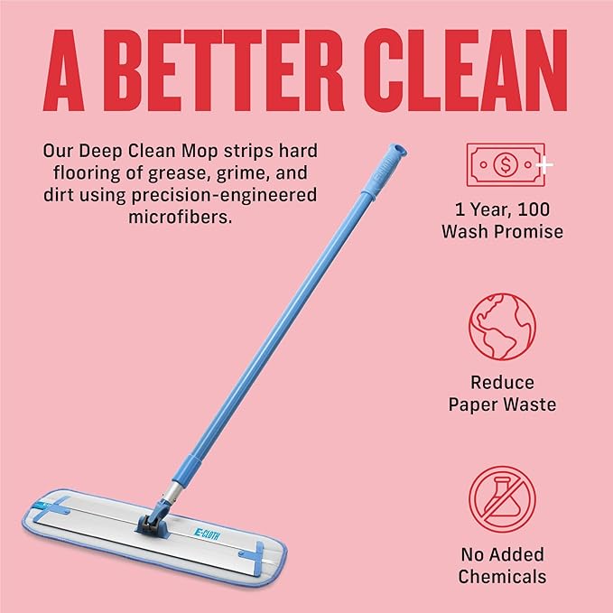 E-Cloth Deep Clean Mop, Microfiber Mop, Perfect Floor Cleaner for Hardwood, Laminate, Tile and Stone Flooring, Washable and Reusable, 100 Wash Promise