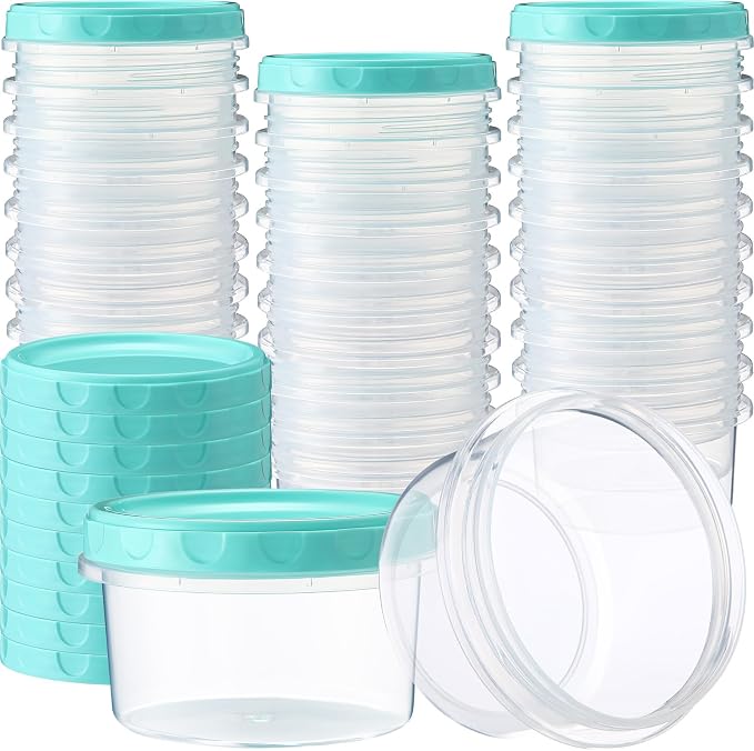 Sieral 36 Pack 8 oz Freezer Containers with Lids Reusable Deli Freezer Storage Containers Stackable Plastic Thick Twist Top Jars for Takeout Food Round Wide Mouth Lunch Snack (Turquoise)