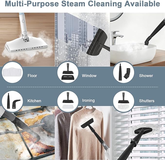 Steam Cleaner, 6 in1 Rotated Steam Mop Cleaner with 2 Modes, 2 Microfiber Pads, 400ML Removable Tank, 23FT Power Cable, Detachable Steam Mops for Floor, Laminate Floor, Tiles Cleaning (Azure)