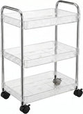 3 Tier Rolling Cart with Lockable Wheels, Clear Acrylic Slim Utility Cart, 13" x 8.3" x 26" Narrow Storage Organizer for Bathroom, Kitchen, Office - Lightweight & Tool-Free Assembly (Clear)