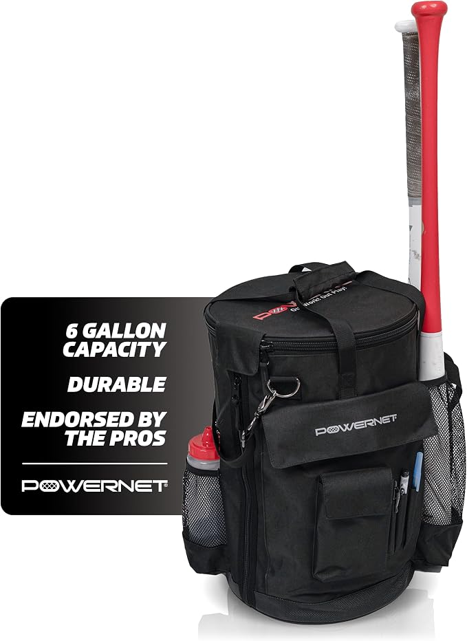 PowerNet Baseball Softball Coaching Bucket Caddy Cover, Multiple Pockets Carry Gameday Essentials, 3 Styles for 6 Gallon Bucket Organization Including All Terrain Wheeled