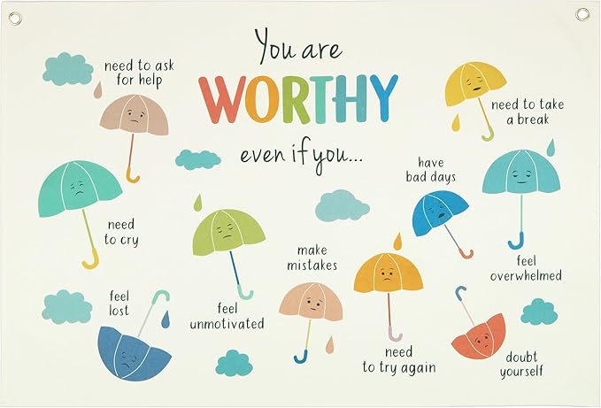 Classroom Wall Flag Decor-Teacher Gift-Inspirational Back to School Wall Banner Decor-You Are Worthy Even If You-Hanging Rectangular Canvas Banner for Classroom Teacher Office Reading Corner
