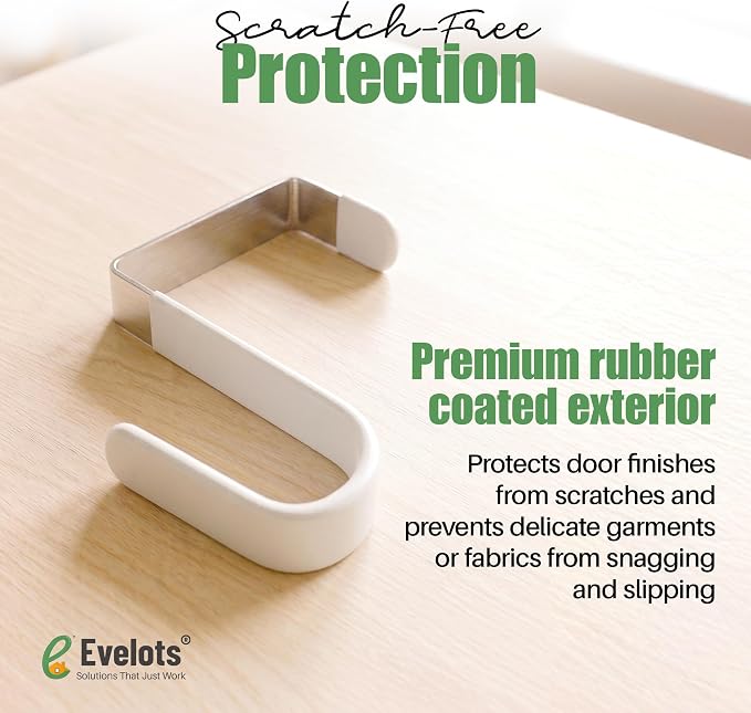 Evelots Over The Door Hooks - 2 Pack - Hangers for Clothes, Towel, Coats, Hats, Handbags - Made of Rubber Coated Steel - Closet, Bathroom, Office