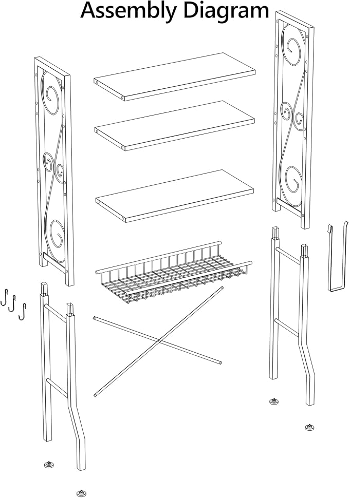 Aduanbang 4 Tier Over The Toilet Storage Rack, Bathroom Organizer Shelf with Basket, Adjustable Shelves, Freestanding Space Saver for Small Bathrooms (White)