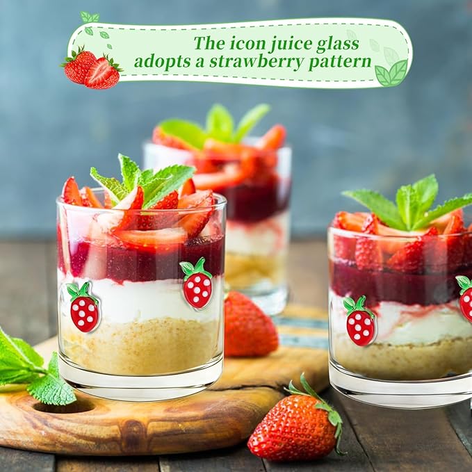 14 Ounce Icon Juice Glasses, Aesthetic Cocktail & Old Fashioned Drinking Glasses, Iconic Clear Glass Cups for Women, Sister, Friend & Party Gifts (Strawberry)