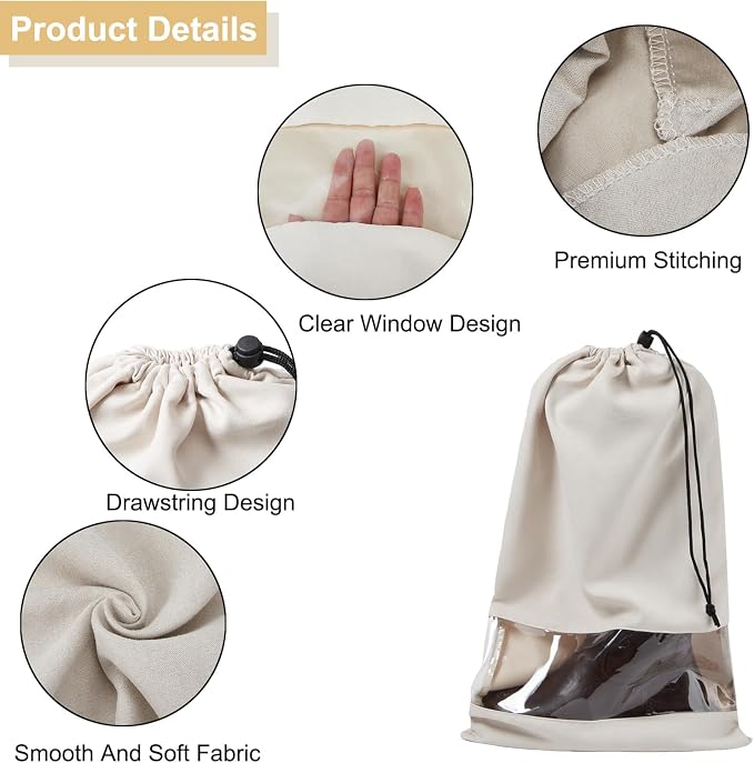 4 Pack Boot Bag, Portable Dust Proof Boot Bags for Cowboy Boots, Shoe Protector for Men Women Travel Daily Home Organizer (Beige)