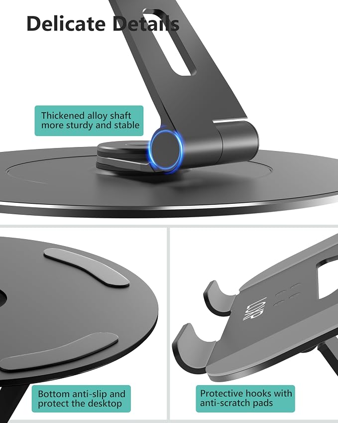 LOXP Ultra-Stable Laptop Stand for Desk with Larger Base | Military-Grade Aluminum Anti-Loosening Structure - Height Adjustable Laptop Stand Suitable for 10-17.3 inch
