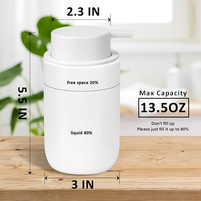 Soap Liquid Dispenser Ceramic with Easy-to-Press Pump Hand Liquid Dispenser for Shampoo Bathroom Countertop 13.5 oz
