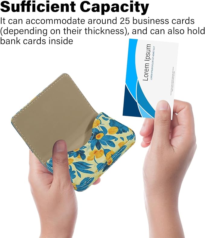 Business Card Holder，PU Leather Business Card Case Color Printing Pattern Card Holder Wallet，Pockets Magnetic Credit Card Holders for Men and Women - Pink Flowers