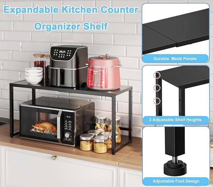 Expandable 150 LBS Heavy Duty Storage Shelves,Metal Shelving Unit for Pots Pans Microwave Small Appliance,Adjustable Storage Rack Shelf Organizer For Kitchen Garage Warehouse Cabinet Closet Pantry