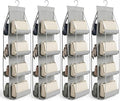 4-Pack Hanging Purse Organizer for Closet, Purse Storage Holder with 8 Clear PVC Pockets, Space Saving Handbag Hanger for Wardrobe Door Wall, Foldable Non-Woven Fabric, Gray