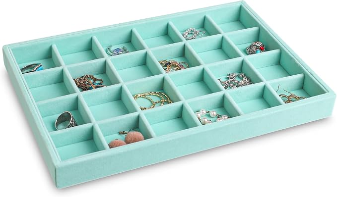 Frebeauty Jewelry Trays for Drawer,Set of 2 Jewelry Organizer and Storage | Velvet Material,Stackable,Adjustable Dividers,Drawer Inserts for Rings Studs Bracelet,Earring Organizer for Women Girls