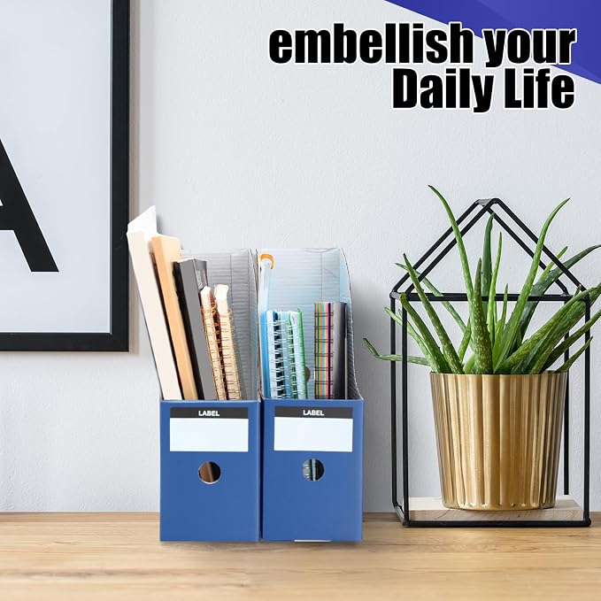 Thenshop 24 Pcs Cardboard Magazine File Holder Organizer, Desk File Organizer Box Foldable Book Bin Papers Storage Folder with Label for School Classroom Office Supplies(Classic,Navy Blue)