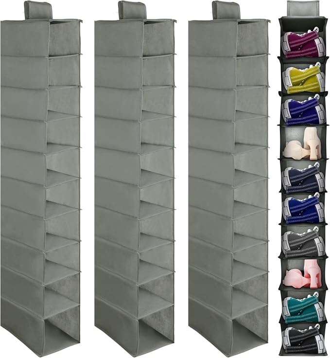 Kenning 4 Pack Hanging Shoe Shelves 10 Shelf Hanging Shoe Organizer Holder for Hats Purses Handbags Closet Space Saving