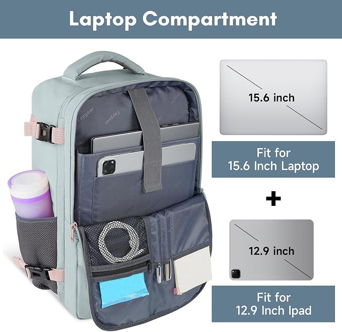 Taygeer Personal Item Backpack for Men Women, Travel Backpack Carry on | Carry on Luggage Flight Approved with Water Bottle Pocket & Shoe Pouch, Large Weekender Work Bag for Hiking Gift, Gray Powder
