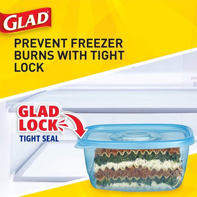 Glad GladWare FreezerWare Food Storage Containers with Lids, Large Rectangle No BPA Plastic for Freezing Soups Meals and Batch Cooking, Crack Resistant, Microwave Dishwasher Safe, 64 Oz, 2 Ct - 6 Pk
