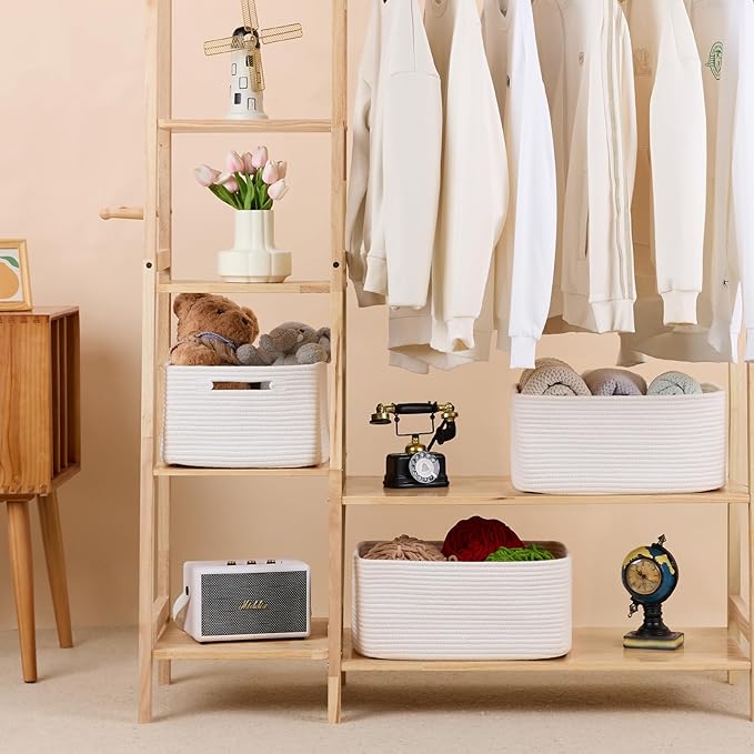 MiniArk Large Storage Baskets for Organizing, 17 x 13 x 7.5” Closet Shelf Baskets for Clothes Blanket Towels, Baby Nursery, Toy Bins Box, Woven Rope Baskets, 4 Packs Off White