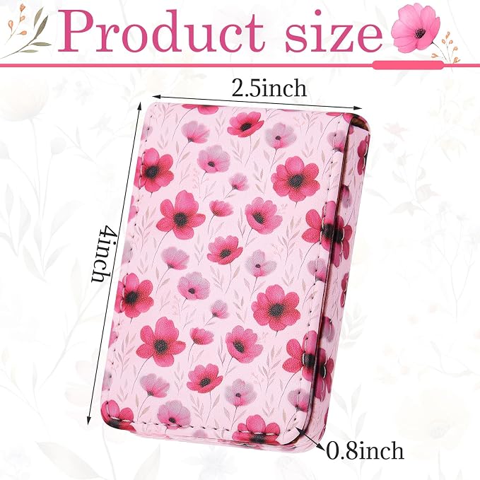 Outus 2 Pcs Business Card Holder, PU Leather Business Card Case Pocket Wallet with Magnetic Shut for Men Women(Pink and White,Floral)