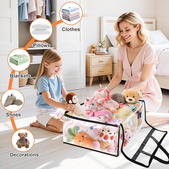 SpaceTrove Clear Storage Bags, 4 Pack Under Bed Storage and Closet Organizers Containers, Vinyl Foldable Heavy-Duty Moving Bags with Zippers for Comforter, Bedding, Duvet, Blanket & Toy Storage, 40L