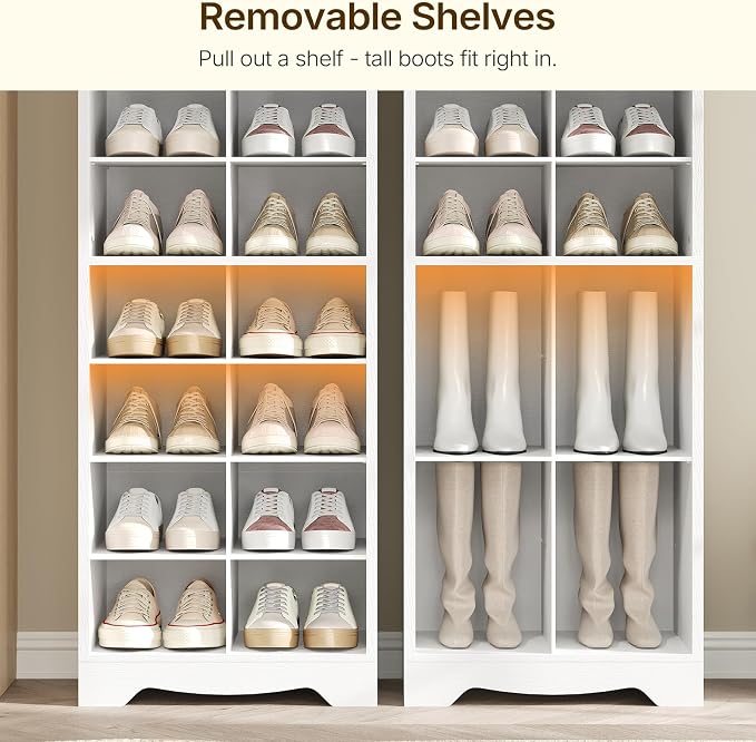 YATINEY 8-Tier Tall Shoe Rack, Wooden Shoe Storage Cabinet for Entryway | Removable Shoe Shelves for Closet, Shoe Cubby Organizer, Narrow Shoe Organizer, Raised Surface Edge Shoe Shelf, White