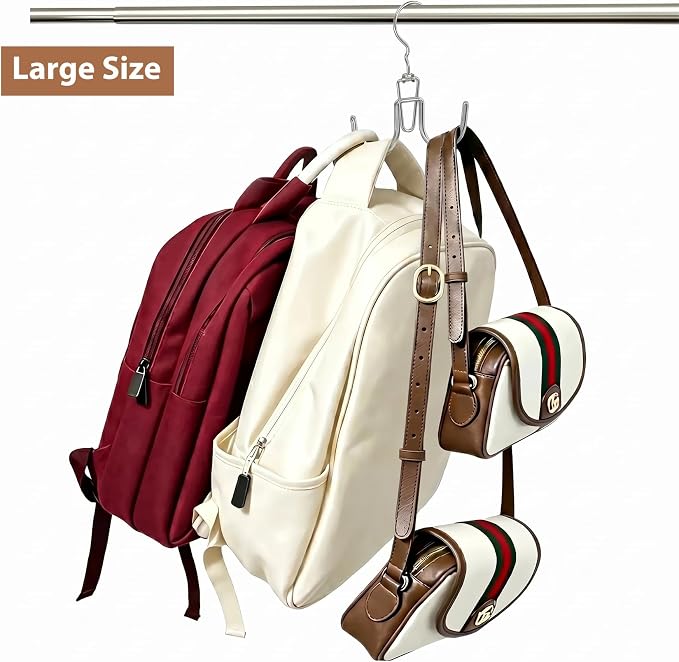 6 Pcs Heavy Duty Purse Organizer for Closet, Stackable Purse Hangers Closet Space Saving with 12 Hanging Metal Purses Hooks Rotatable Handbag Organizer Storage Bag Holder for Backpack Tote Bag