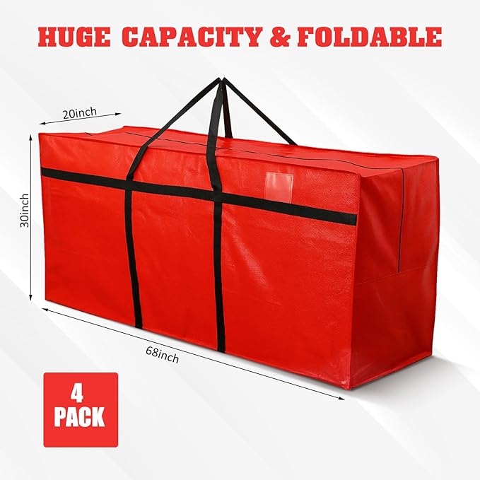 4 Pcs 176 Gallon Extra Large Moving Bags Heavy Duty Storage Bag with Strong Zipper Handle Foldable XXL Jumbo Storage Tote Packing Moving Box for College Dorm Travel Cloth Duffle (Red)