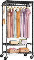 FUTASSI Rolling Clothes Rack, Clothing Racks for Hanging Clothes, Black | P6 Medium Heavy Duty Garment Rack with Wheels, Freestanding Portable Closet Rack with Shelves, 30 In Wide, Max Load 370 LBS