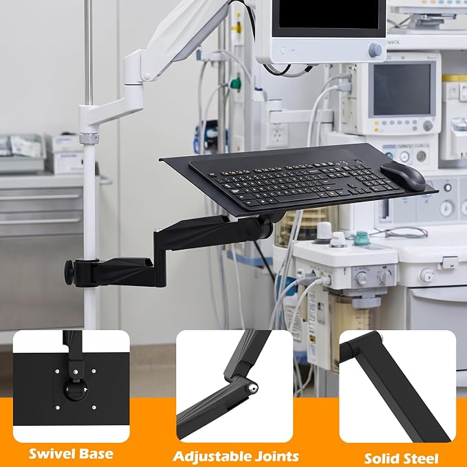 Keyboard Tray Wall Mount with Spring Arm, 23 Inch Keyboard and Mouse Platform, Height Adjustable Typing Stand, Wall Mount Holder for Laptop Desk Workstation, Home Office, Medical, Gaming (Pole)
