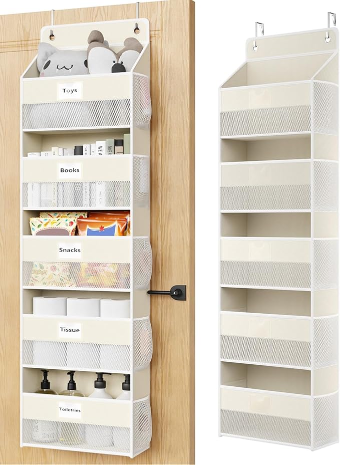Optish Over The Door Organizer Hanging, 5 Shelf Behind The Doors Storage, Pantry Door Organizer, Closet Organizers for Bedroom and Nursery (Beige)
