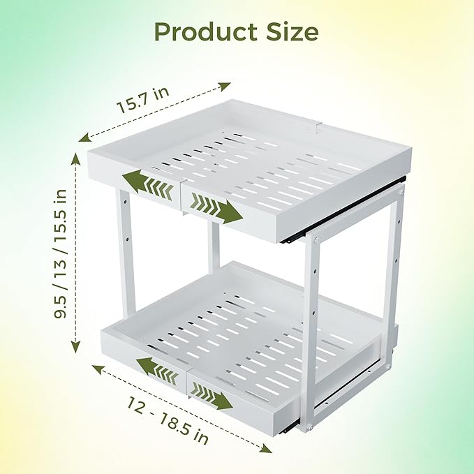 Abalter Expandable Pull Out Cabinet Organizer, 2-Tier Slide Out Drawer for Kitchen Cabinets, Adjustable Width 12-18.5", Slide Out Shelves for Kitchen Countertop, Bathroom, Pantry, Heavy Duty Caddy