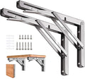 Folding Shelf Brackets 10 inch 2 Pcs Max. Load 220lb - Heavy Duty Stainless Steel DIY Wall Mounted Collapsible Shelf Bracket, Space Saving for Garage Workstation, Stuff Supports, Table, Workbench