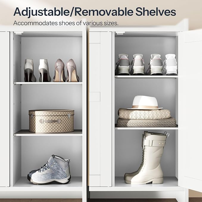 HOOBRO Shoe Cabinet Storage for Entryway, Set of 2, Wooden Shoe Organizer Cabinet with 3 Doors, 42.1" Freestanding Shoe Cabinet Storage for Closet, Large Capacity, White WT01SCP201