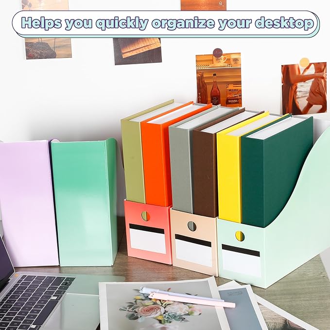 Jutom 32 Pcs Magazine File Holder Set Including Colored Foldable Desk File Holder Organizer White Label Stickers Cat Pen Cardboard Magazine Storage Box for Document School Office (Gradient,Classic)