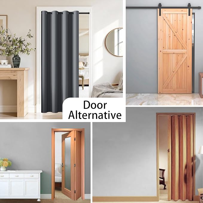 Vatge Magnetic Closet Curtain with Rod - W52 x L76, 1 Panel, Gray | Room Darkening Privacy Curtain for Entrance, Thermal Insulated, Quick Installation