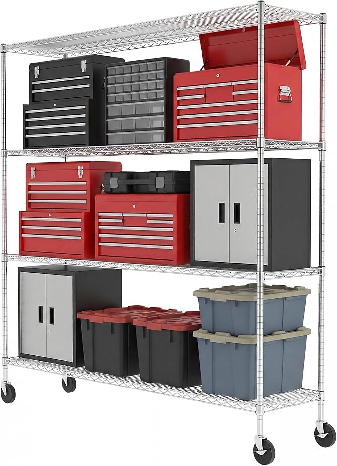 SafeRacks NSF 4-Tier Heavy Duty Steel Wire Rack w/Wheels (18"x72"x72")