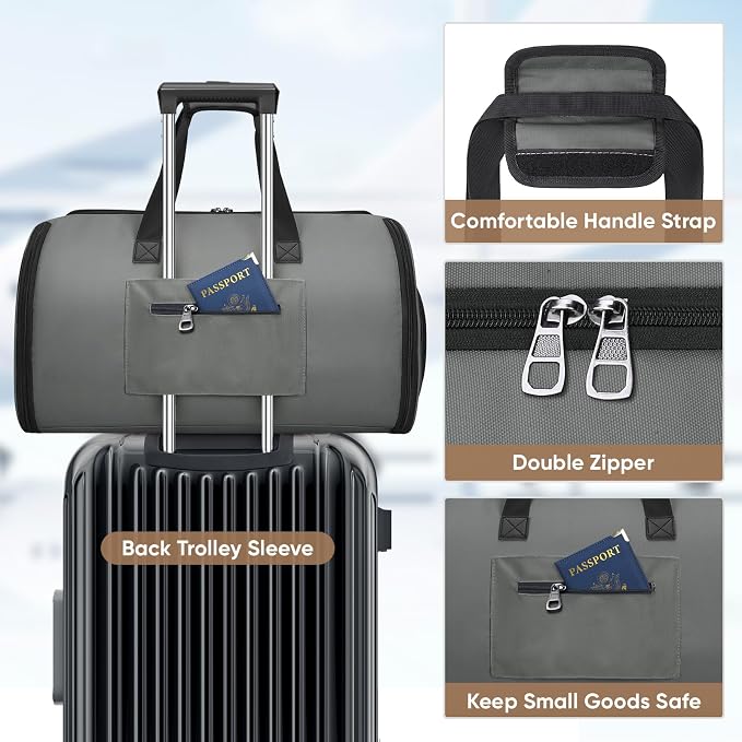 BALEINE Travel Garment Bag, Travel Suit Bag for Men, Water Resistant Carry on Garment Bag for Hanging Clothes, Garment Duffel Bag for Travel Business (Dark Gray-Convertible)